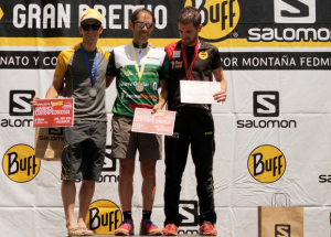 Podio masculino de la  Skyrace Vallibierna: 1. Iván Ortiz 2. Miguel Caballero 3. Toni Roldán